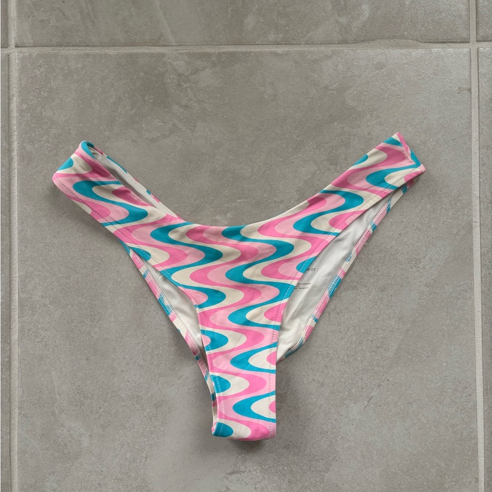Frankie's Bikinis Pink and Blue Wave Bikini Bottom x wildflower collab